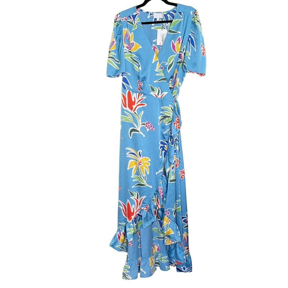 New Sugarlips Womens Floral Wrap Maxi Dress In Blue Size 1X